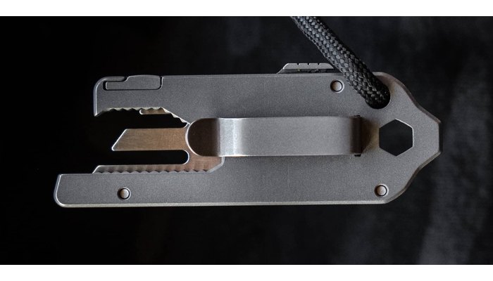Big Idea Design TPT Slide titanium pocket tool with its pocket clip and lanyard