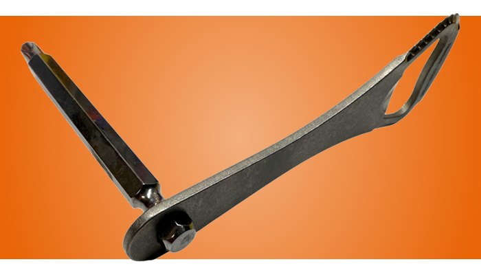 CountyComm Titan War Claw titanium tool with a quarter-inch bit extension in its bit driver
