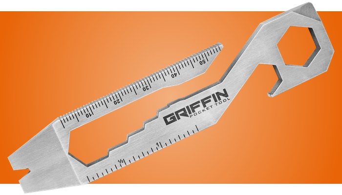 Griffin Pocket Tool XL one-piece multi-tool with hex wrench, bottle opener and rulers