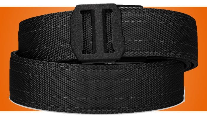Kore Essentials X-Series gun belt in black, shown with the X7 ratchet buckle