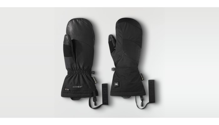 Outdoor Research Prevail Heated GORE-TEX mitts in black, palm and back