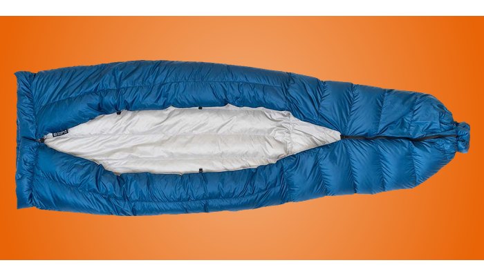 Paria Thermodown 30 down quilt in blue, opened flat