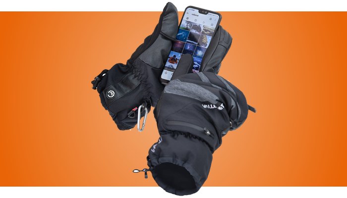 Vallerret Skadi LRS zipper mitts in black, one opened to free the fingers